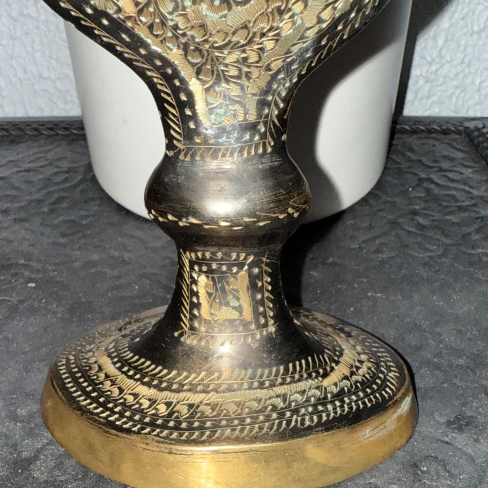 This is a‎ vintage decorative etched brass pitcher or ewer.
